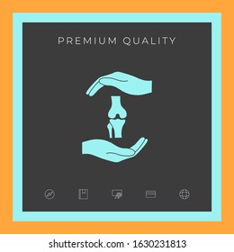 Hands holding knee-joint - protection symbol. Graphic elements for your design