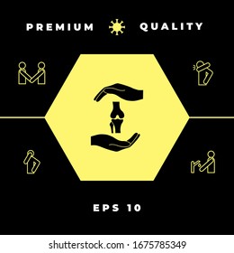 Hands holding knee-joint - protection symbol. Graphic elements for your design