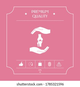 Hands holding knee-joint - protection symbol. Graphic elements for your design