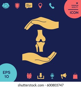 Hands holding knee-joint - protection symbol