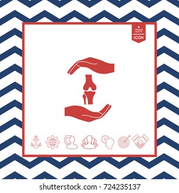 Hands holding knee-joint - protection symbol Hands holding knee-joint - protection symbol