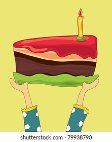 Hands holding a large birthday chocolate cake