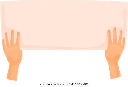 Hands holding a large sheet of paper. Vector illustration on white background.