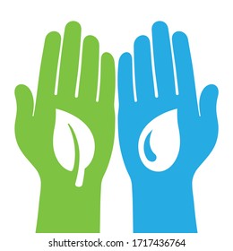 hands holding leaf and water drop 