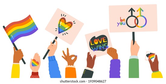 Hands Holding Lgbt Posters People Crowd Stock Vector (Royalty Free ...