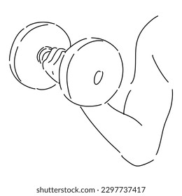 hands holding and lifting dumbbell. with line art style, sketch. isolated on white background. hand drawn vector illustration.