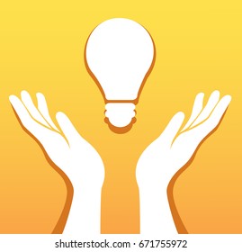 hands holding light bulb icon vector, creative concept