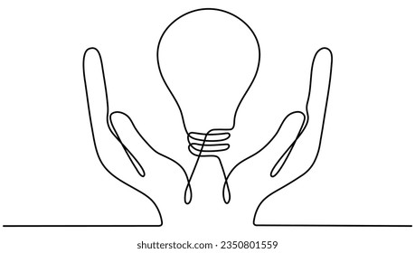 Hands holding lightbulb. Creative idea symbol. Vector illustration isolated on white.
