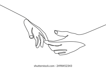 Hands Holding Line Art Drawing. Couple Hands One Line Print Minimal Art Drawing. Love Print Trendy Minimalist Illustration. Vector EPS 10