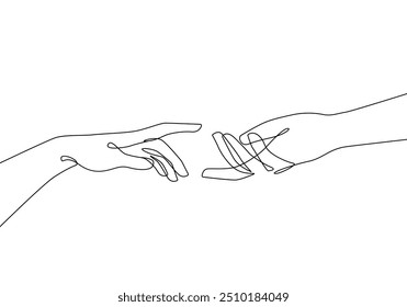 Manos que sostienen el dibujo del arte de la línea. Pareja Manos Una Línea Imprimir Dibujo De Arte Mínimo. Amor Imprimir Ilustración minimalista de moda. Vector EPS 10	