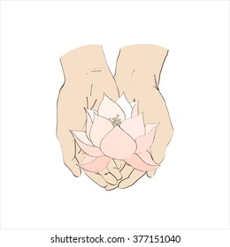 Hands holding Lotus flower