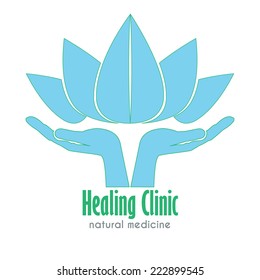 Hands holding a Lotus flower vector icon. Business symbol template for Alternative Medicine, Yoga Club, Beauty Industry, Med Spa, Natural Cosmetics, Natural Healing, Acupuncture, Massage & Recreation.