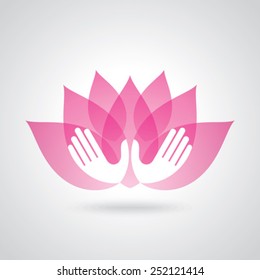Hands holding a Lotus flower vector icon
