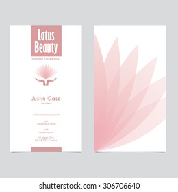 Hands holding Lotus Flower vector icon & Business Card design template for Alternative Medicine, Yoga Club, Beauty Industry, Natural Cosmetics, Healing, Acupuncture, Massage & Recreation. Editable