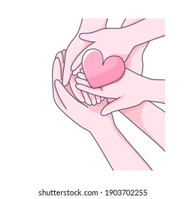Hands holding love design of vector. Cartoon illustration style.