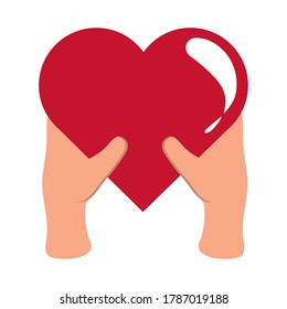 hands holding love heart feeling charity donation care flat style icon vector illustration