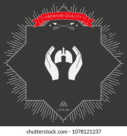 Hands holding lungs - protection icon