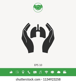Hands holding lungs - protection icon