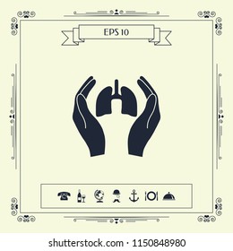 Hands holding lungs - protection icon