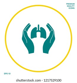 Hands holding lungs - protection icon. Graphic elements for your design