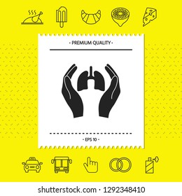 Hands holding lungs - protection icon. Graphic elements for your design