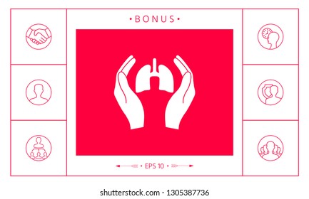Hands holding lungs - protection icon. Graphic elements for your design