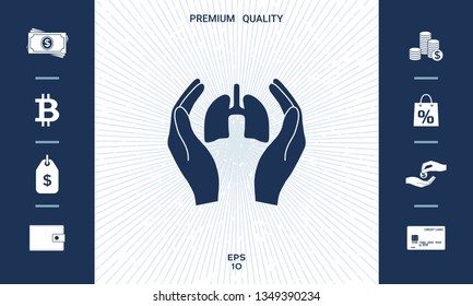 Hands holding lungs - protection icon. Graphic elements for your design