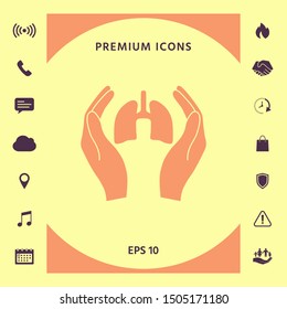 Hands holding lungs - protection icon. Graphic elements for your design