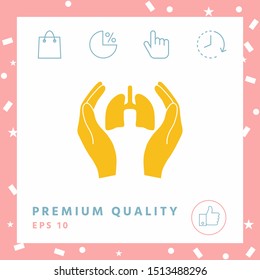 Hands holding lungs - protection icon. Graphic elements for your design
