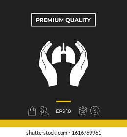 Hands holding lungs - protection icon. Graphic elements for your design