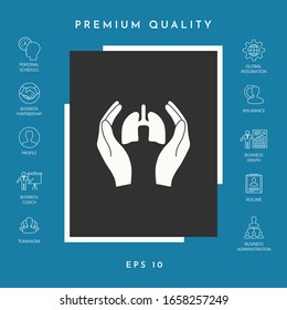 Hands holding lungs - protection icon. Graphic elements for your design