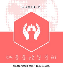 Hands holding lungs - protection icon. Graphic elements for your design