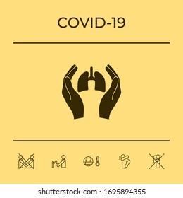Hands holding lungs - protection icon. Graphic elements for your design