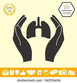 Hands holding lungs - protection icon