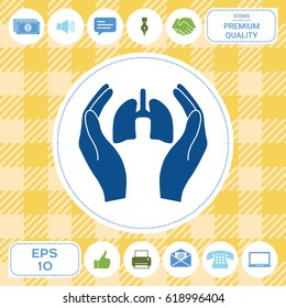 Hands holding lungs - protection icon