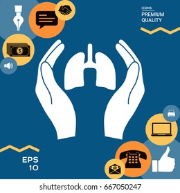 Hands holding lungs - protection icon
