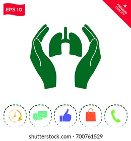 Hands holding lungs - protection icon