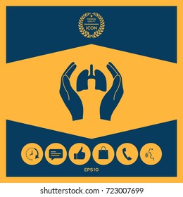 Hands holding lungs - protection icon