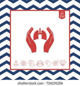 Hands holding lungs - protection icon