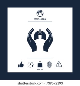 Hands holding lungs - protection icon
