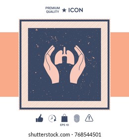 Hands holding lungs - protection icon