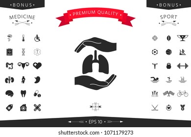 Hands holding lungs - protection symbol