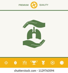 Hands holding lungs - protection symbol