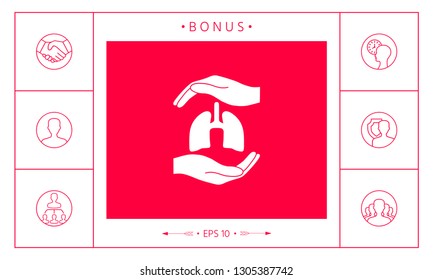 Hands holding lungs - protection symbol. Graphic elements for your design