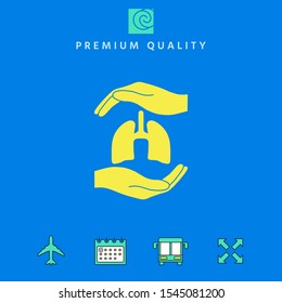 Hands holding lungs - protection symbol. Graphic elements for your design
