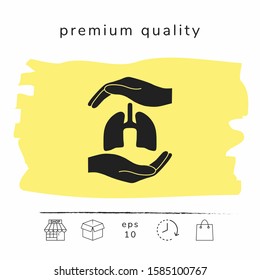 Hands holding lungs - protection symbol. Graphic elements for your design