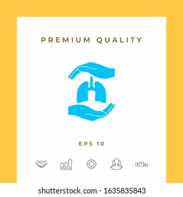 Hands holding lungs - protection symbol. Graphic elements for your design