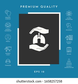 Hands holding lungs - protection symbol. Graphic elements for your design
