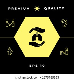 Hands holding lungs - protection symbol. Graphic elements for your design