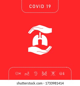 Hands holding lungs - protection symbol. Graphic elements for your design